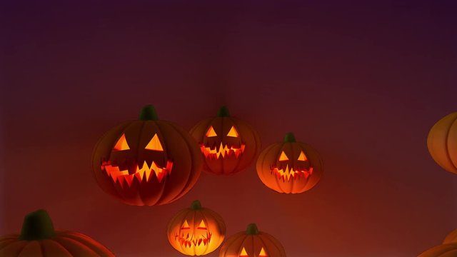 3D animation - Halloween pumpkin floating at night 