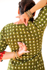 Woman Indian dance in national dress, close up. A beautiful girl portrait in shree kurta patiala...