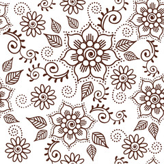 Brown Henna Lotus Repeating Pattern Spiritual Illustration 1