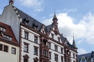 antique building view of Market Place Leipzig, Germany
