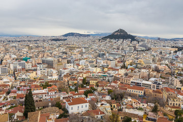 Panorama of Athens and Lycabettus Hill in the background, Athens, Greece