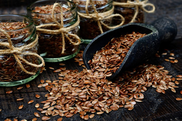 flaxseed in jar on  table
