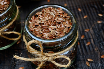 flaxseed in jar on  table