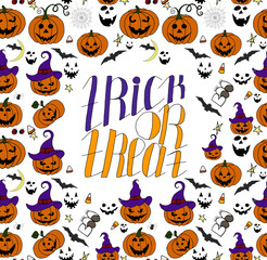 Hand Drawn Halloween Set. Trick or treat. Holiday background.