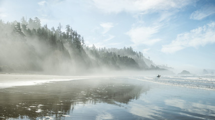 Idyllic view of Indian Beach at Ecola State Park during foggy weather