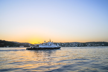 Fototapeta na wymiar Passenger ship in the Gulf of the Golden Horn in Istanbul, Turkey in a beautiful summer day