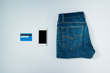 credit card and mobile phone, online shopping concept isolated white