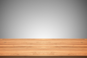 Empty teak wood table top on gray background,space montage you product