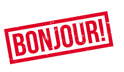 Bonjour rubber stamp. Grunge design with dust scratches. Effects can be easily removed for a clean, crisp look. Color is easily changed. © lkeskinen