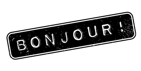 Bonjour rubber stamp. Grunge design with dust scratches. Effects can be easily removed for a clean, crisp look. Color is easily changed. © lkeskinen