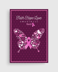 Breast cancer awareness pink ribbon icon butterfly