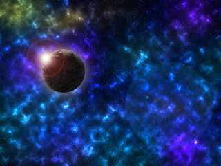 Obraz na płótnie Canvas Starry outer space background texture. The sun is behind the dead planet.
