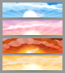 Sky with sun and clouds banner set