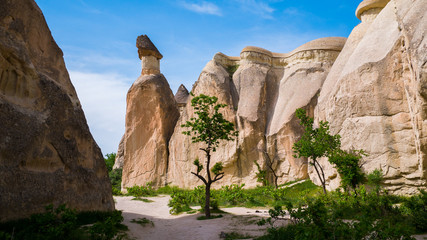 Fairy rock formation in the mountains in Cappadocia, Central Anatolia,Turkey
