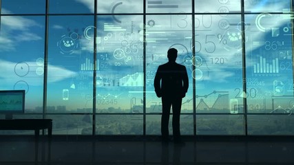 A businessman investigates a lot of corporate data - Powered by Adobe