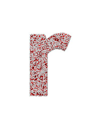 3D render of red and white alphabet make from pills. small letter r with clipping path. Isolated on white background