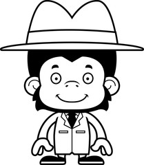Cartoon Smiling Detective Chimpanzee