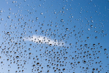 Wassertropfen an einer Fensterscheibe