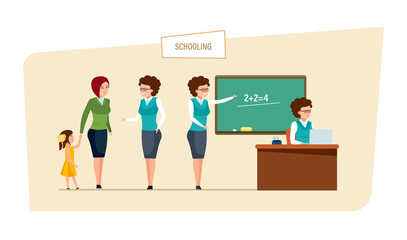 Schooling concept. Education in school. Classes and lesson in classroom.