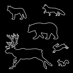 Set of silhouettes of wild animals.