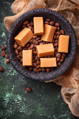 Fudge toffee candy with coffee beans