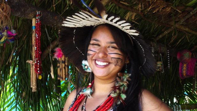 Native Brazilian Woman in a Indigenous Tribe