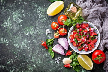 Traditional mexican tomato salsa sauce  - obrazy, fototapety, plakaty