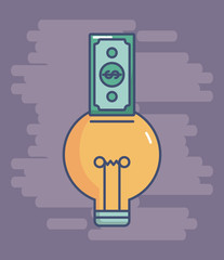 bulb and money bill icon over purple background colorful design vector illustration