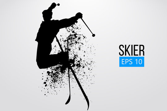 Silhouette of skier jumping isolated. Vector illustration