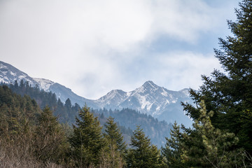 Foggy sky over the mountains