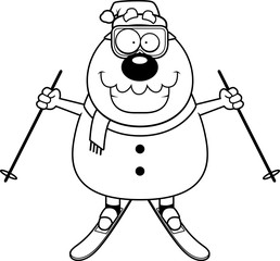 Cartoon Snowman Santa Skiing