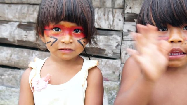 Cute Native Brazilian Child from Tupi Guarani Tribe, Brazil
