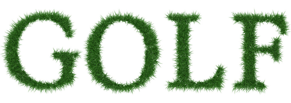 Golf - 3D rendering fresh Grass letters isolated on whhite background.