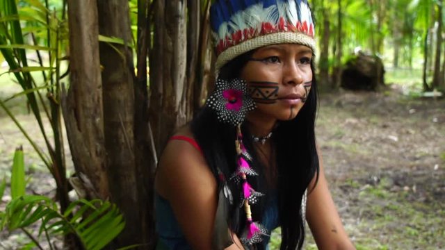 Beautiful Native Woman in a Indigenous Tribe in Brazil