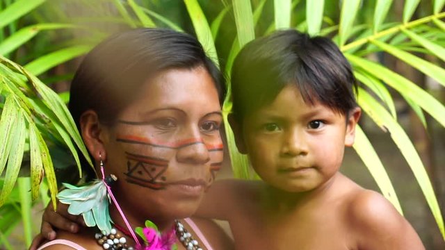 Mother and Son at an indigenous tribe in the Amazon