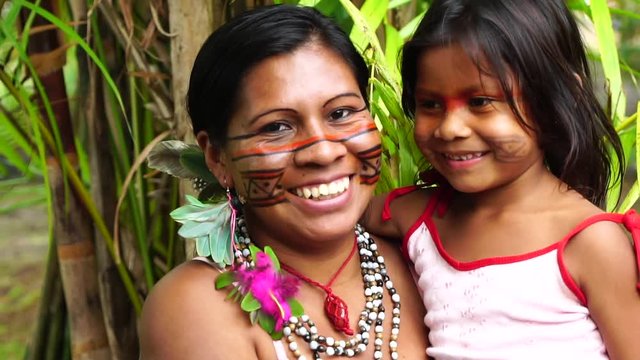 Mother and Daughter at an indigenous tribe in the Amazon