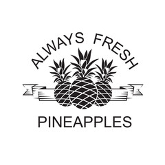 black emblem of pineapple tropical fruit with ribbon