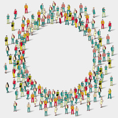 Large group of people in the shape of circle.