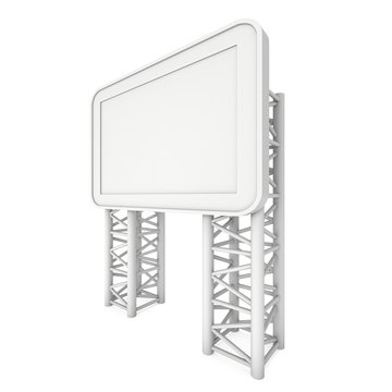 LCD Screen Stand. Blank Trade Show Booth with truss girder element. 3d render of lcd screen isolated on white background. High Resolution. Ad template for your expo design.