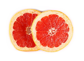 Fototapeta na wymiar fresh grapefruit slices isolated on white background, top view