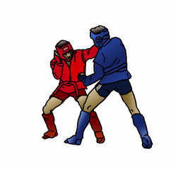 Fototapeta na wymiar Illustration Of Two Male Combat Sambo Fighters