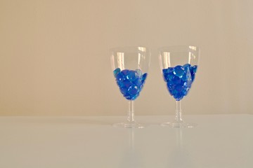 Two wineglasses with beautiful blue diamonds