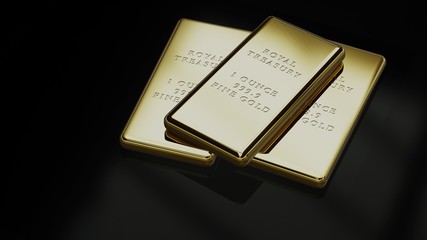 Three gold bars of one ounce fine gold 3d illustration