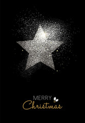 Obraz premium Merry christmas silver glitter star holiday card