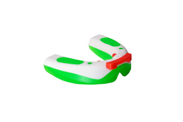 Close-up isolated green-red gum-shield for protection athlete's teeth