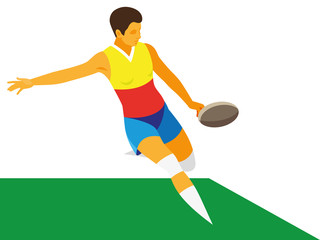 A young woman is an Australian football league player who hits the ball with her foot