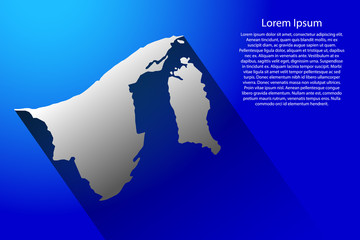 Abstract map of Brunei Darussalam with long shadow on blue background of vector illustration