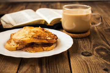 bible and coffee breakfast with toast