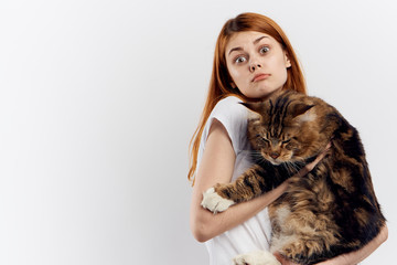 emotions, cat, woman, white background