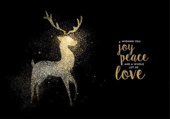 Merry Christmas gold glitter deer holiday card